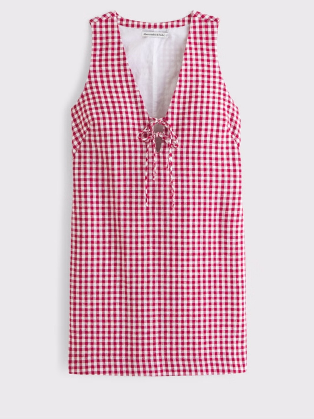 Abercrombie & Fitch Red and White Gingham Tie-Front Linen-Blend Mini Dress